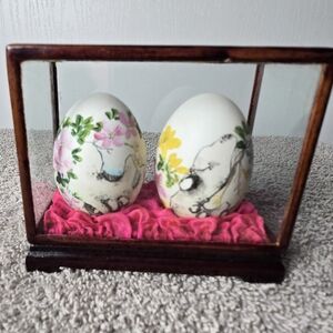 Decorative Two Floral Egg Set with Display Case